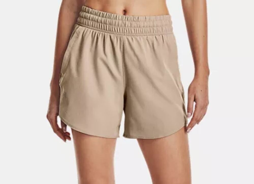 Under Armour 5" Flex Woven Pocket High Rise Short Sahara Mauve Tan Small NEW